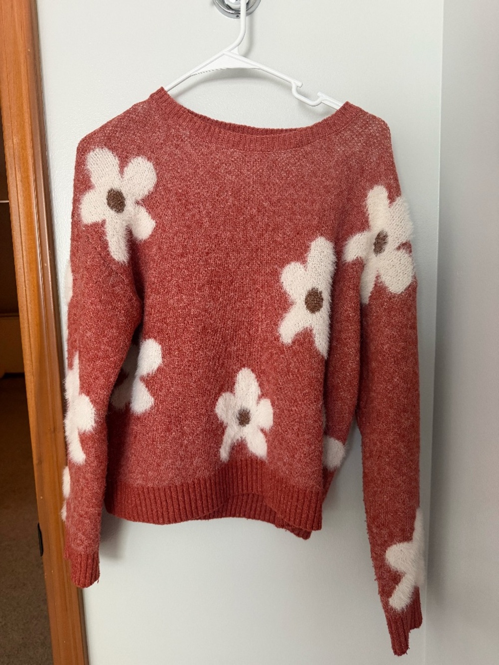 Shein Faux Mink Coral Sweater with Florwers